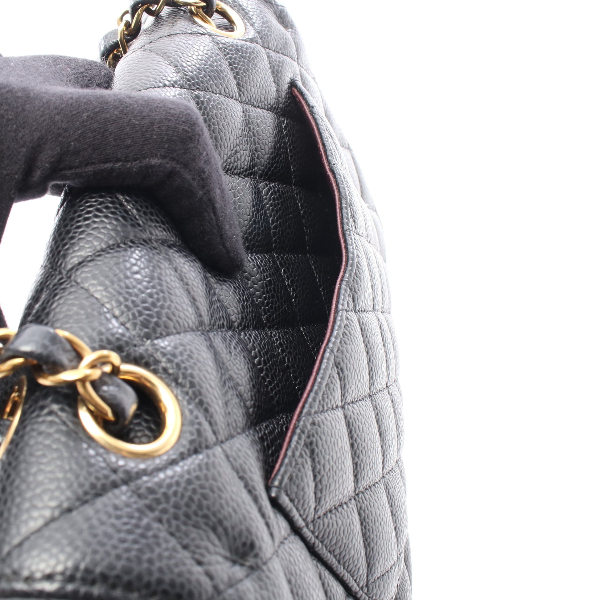 マトラッセ Wフラップ Wチェーンショルダーバッグ キャビアスキン ブラック ゴールド金具 シャネル バッグ CHANEL