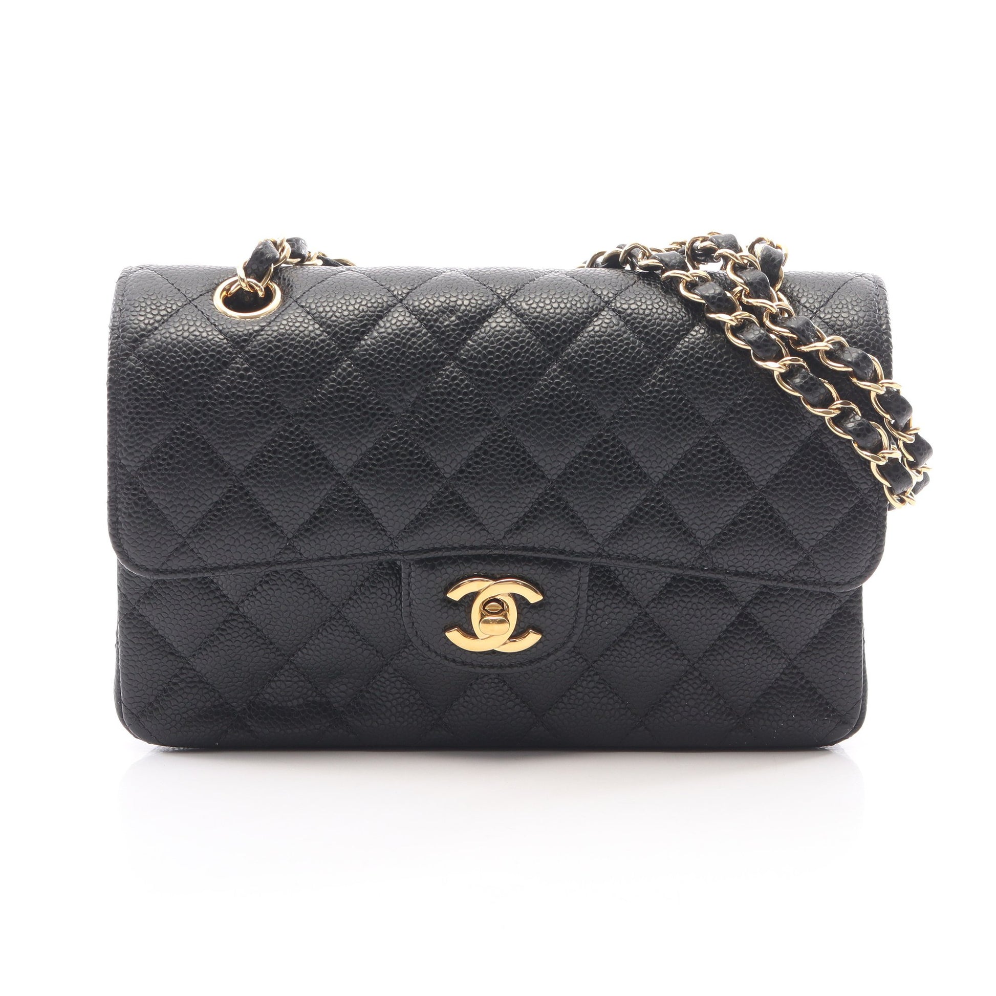 マトラッセ Wフラップ Wチェーンショルダーバッグ キャビアスキン ブラック ゴールド金具 シャネル バッグ CHANEL