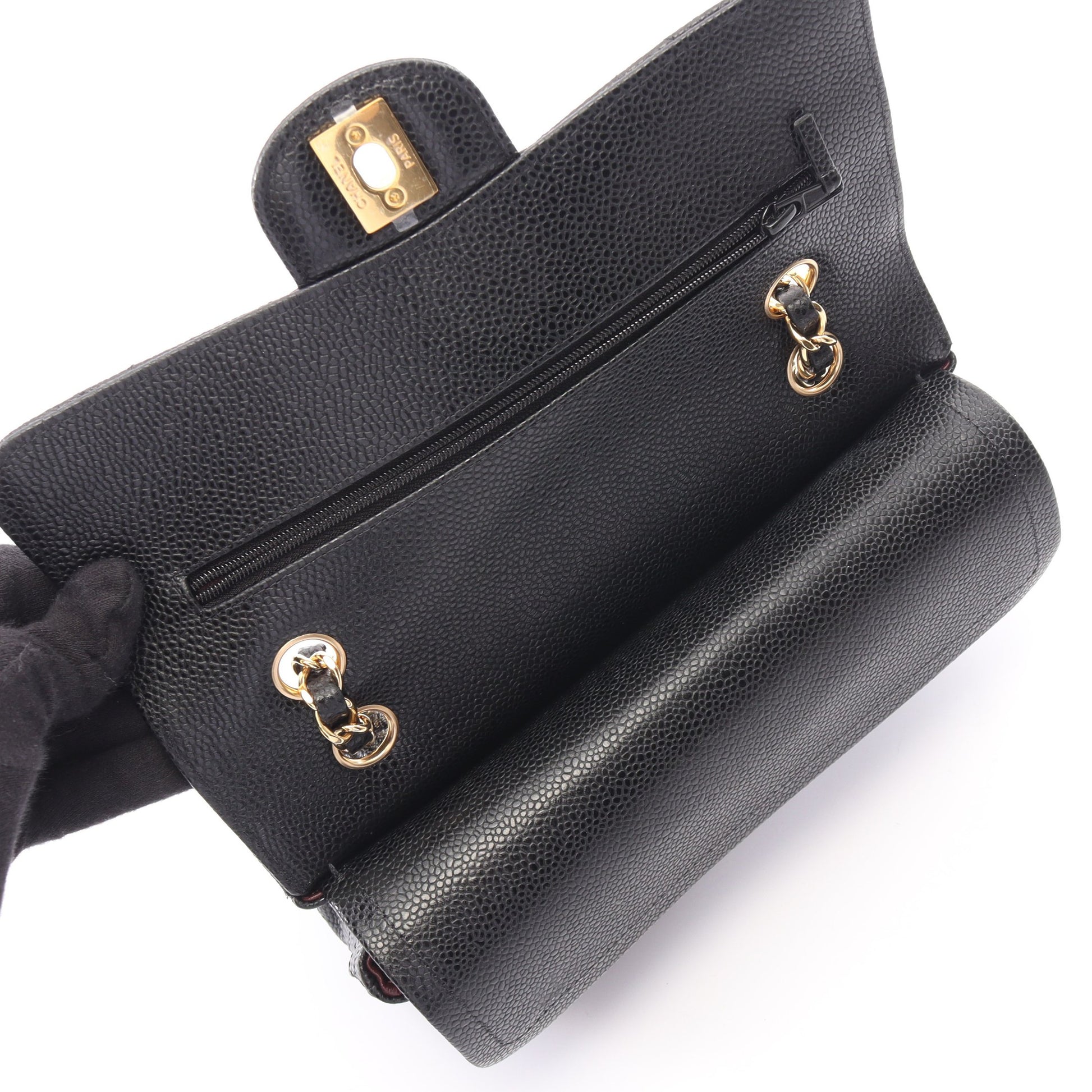 マトラッセ Wフラップ Wチェーンショルダーバッグ キャビアスキン ブラック ゴールド金具 シャネル バッグ CHANEL