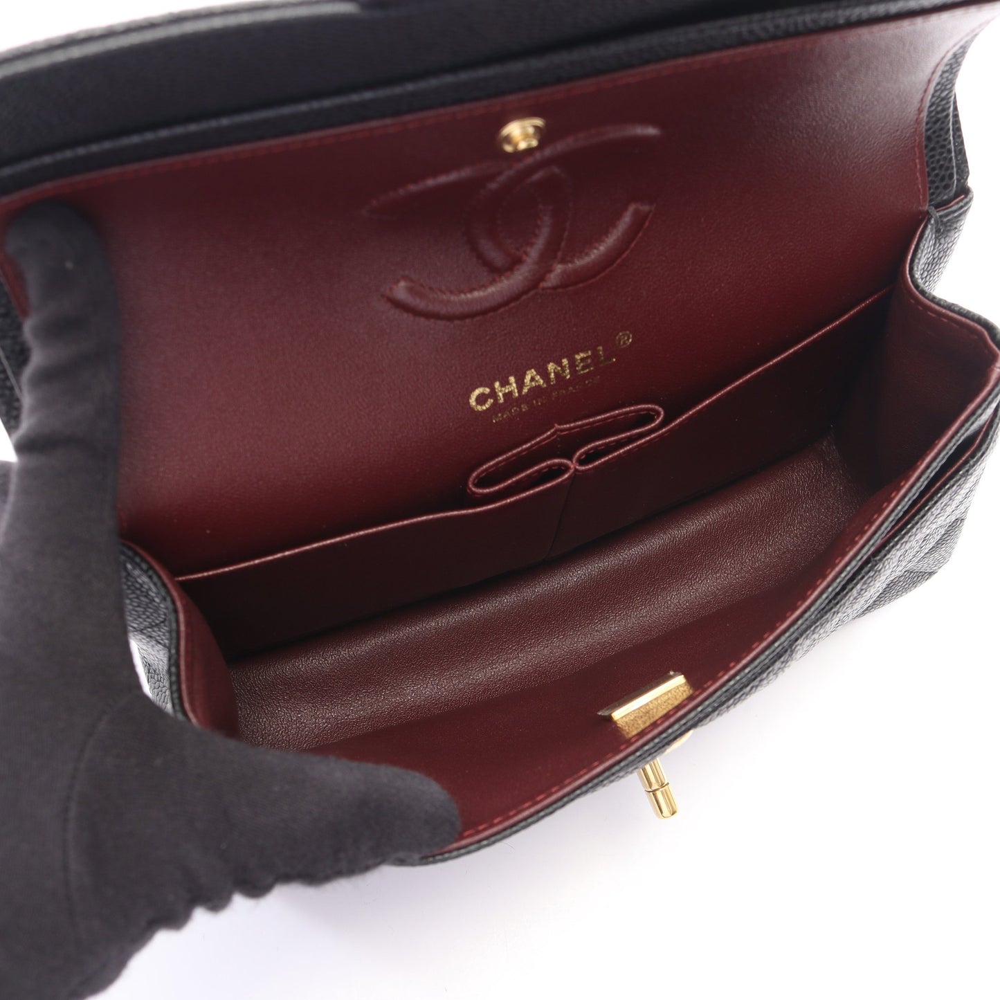 マトラッセ Wフラップ Wチェーンショルダーバッグ キャビアスキン ブラック ゴールド金具 シャネル バッグ CHANEL