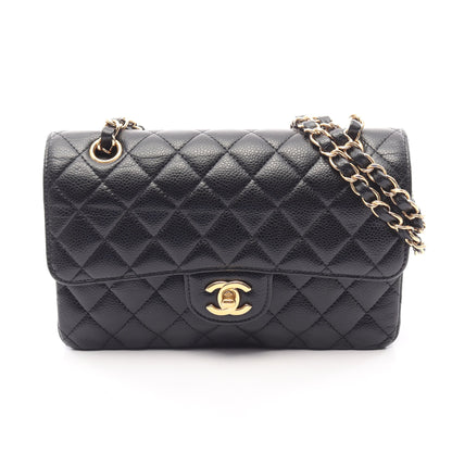 マトラッセ Wフラップ Wチェーンショルダーバッグ キャビアスキン ブラック ゴールド金具 シャネル バッグ CHANEL