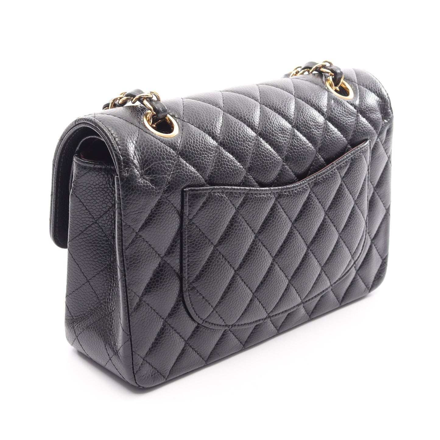 マトラッセ Wフラップ Wチェーンショルダーバッグ キャビアスキン ブラック ゴールド金具 シャネル バッグ CHANEL