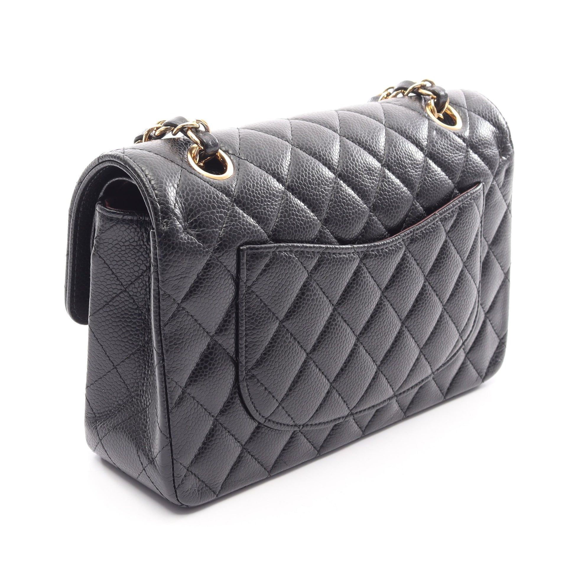 マトラッセ Wフラップ Wチェーンショルダーバッグ キャビアスキン ブラック ゴールド金具 シャネル バッグ CHANEL