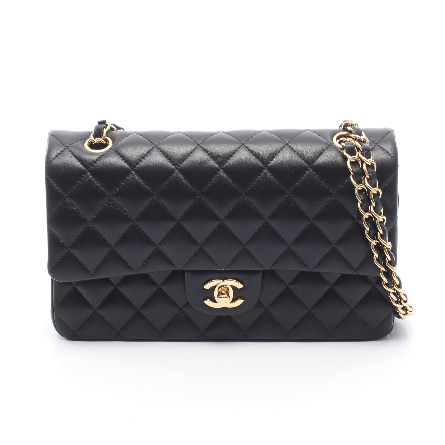 マトラッセ Wフラップ Wチェーンショルダーバッグ ラムスキン ブラック ゴールド金具 シャネル バッグ CHANEL
