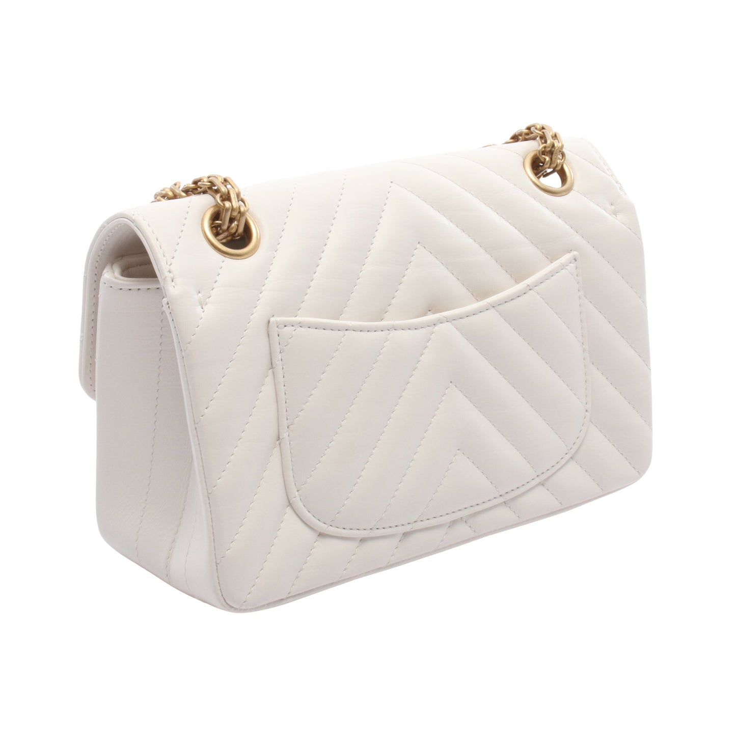 2.55 シェブロン Vステッチ Wチェーンショルダーバッグ レザー ホワイト ゴールド金具 シャネル バッグ CHANEL