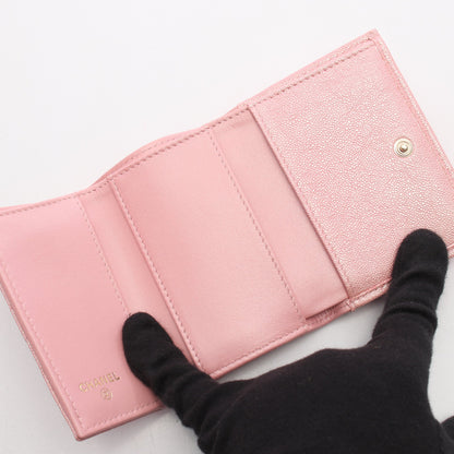 クラシック スモール フラップ ウォレット マトラッセ 三つ折り財布 キャビアスキン ピンク ゴールド金具 シャネル 財布・小物 CHANEL