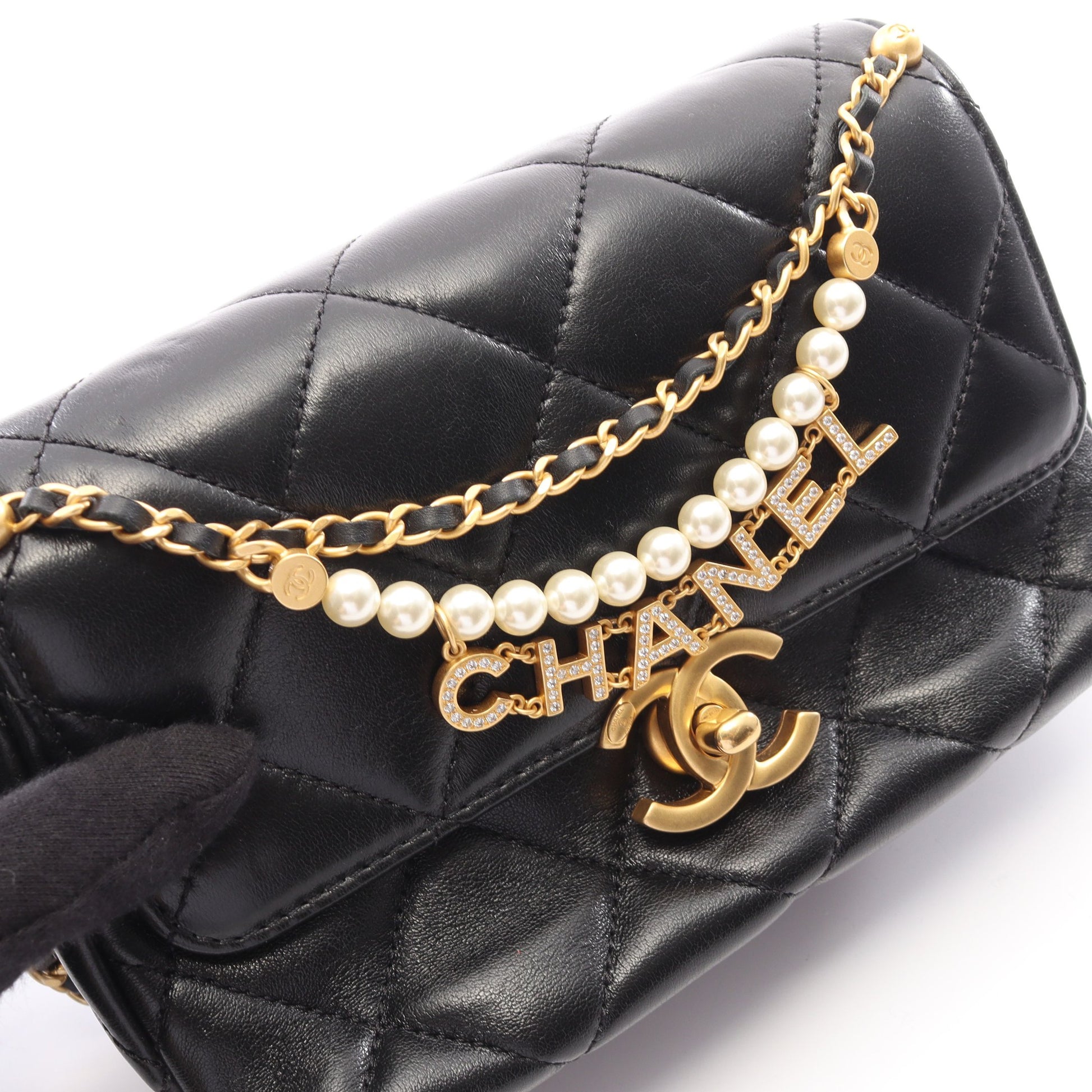 マトラッセ ミニフラップバッグ チェーンショルダーバッグ ラムスキン ブラック ゴールド金具 シャネル バッグ CHANEL
