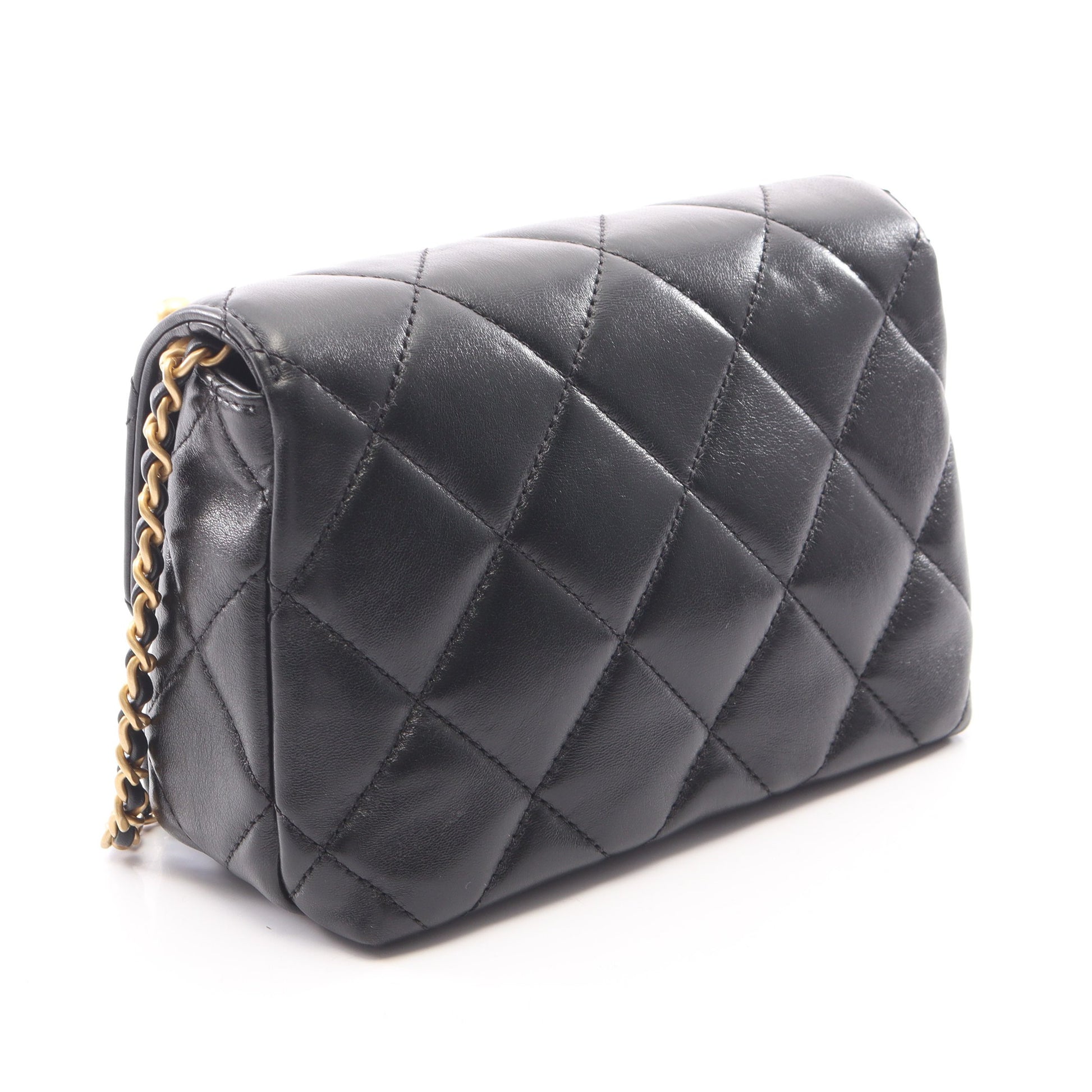 マトラッセ ミニフラップバッグ チェーンショルダーバッグ ラムスキン ブラック ゴールド金具 シャネル バッグ CHANEL