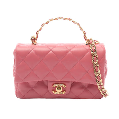 マトラッセ スモール トップハンドル 2WAY チェーンショルダーバッグ ラムスキン ピンク ゴールド金具 シャネル バッグ CHANEL