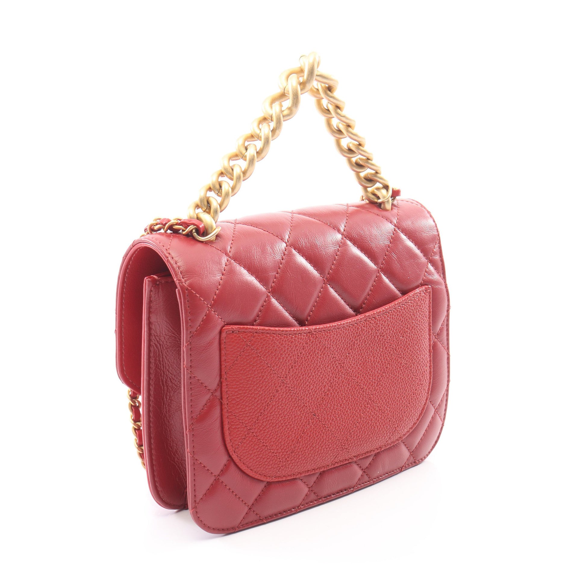 マトラッセ 2WAY チェーンショルダーバッグ レザー キャビアスキン レッド ゴールド金具 シャネル バッグ CHANEL