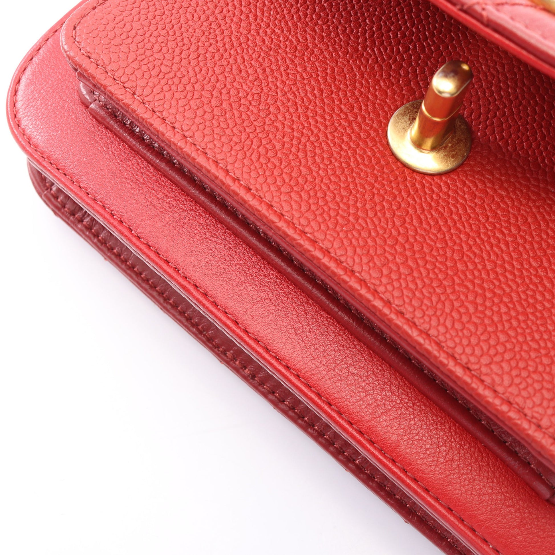 マトラッセ 2WAY チェーンショルダーバッグ レザー キャビアスキン レッド ゴールド金具 シャネル バッグ CHANEL