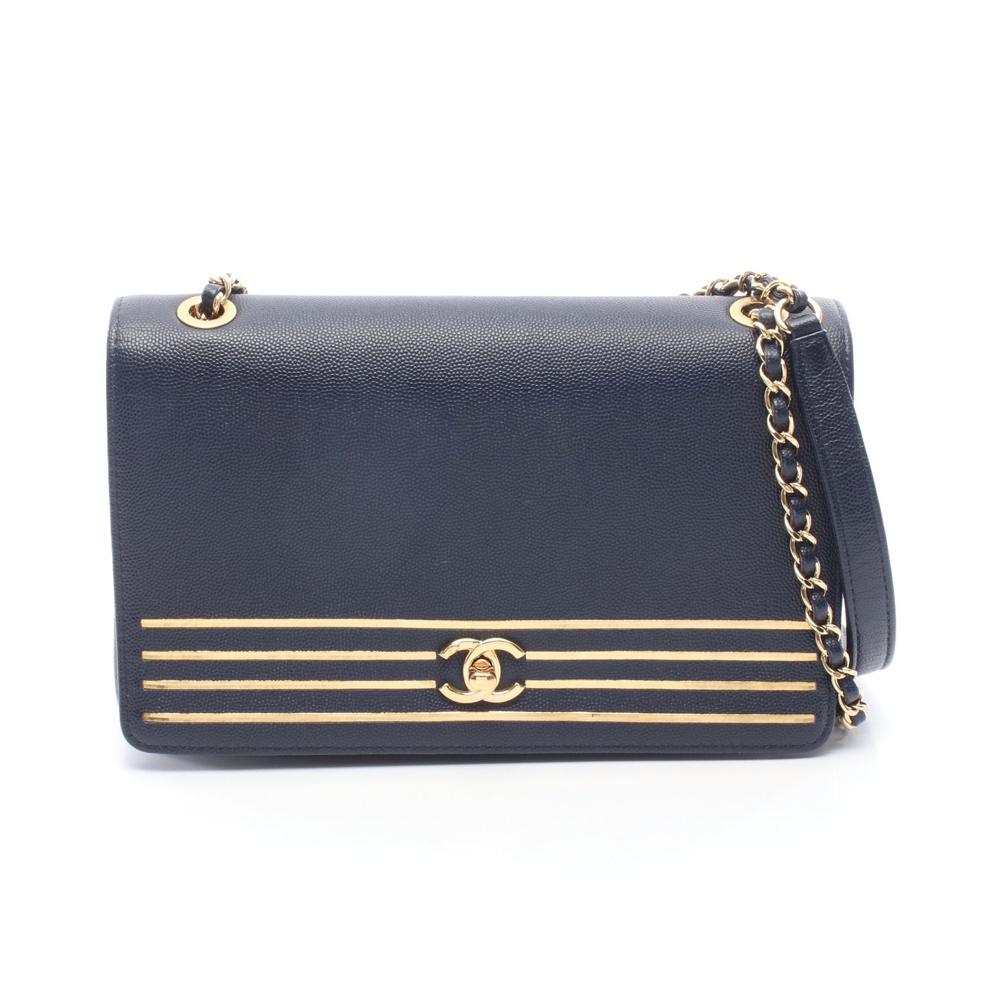 ココマーク チェーンショルダーバッグ キャビアスキン ネイビー ゴールド金具 シャネル バッグ CHANEL