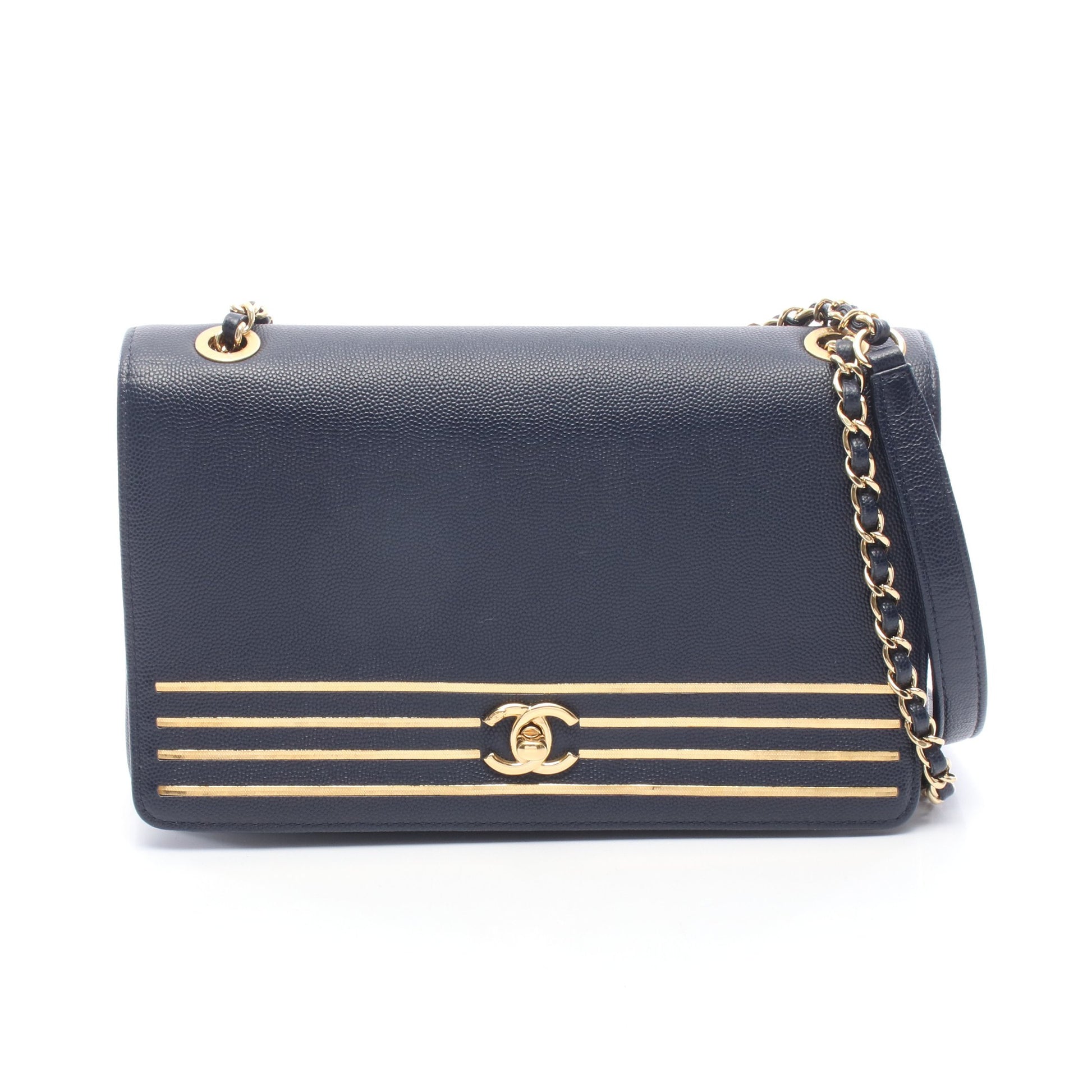 ココマーク チェーンショルダーバッグ キャビアスキン ネイビー ゴールド金具 シャネル バッグ CHANEL