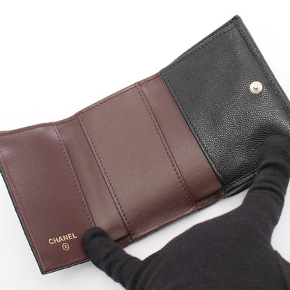 クラシック スモール フラップ ウォレット マトラッセ 三つ折り財布 キャビアスキン ブラック ゴールド金具 シャネル 財布・小物 CHANEL