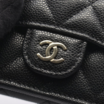 クラシック スモール フラップ ウォレット マトラッセ 三つ折り財布 キャビアスキン ブラック ゴールド金具 シャネル 財布・小物 CHANEL
