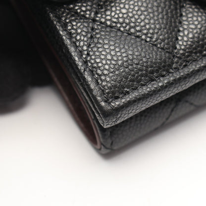 クラシック スモール フラップ ウォレット マトラッセ 三つ折り財布 キャビアスキン ブラック ゴールド金具 シャネル 財布・小物 CHANEL