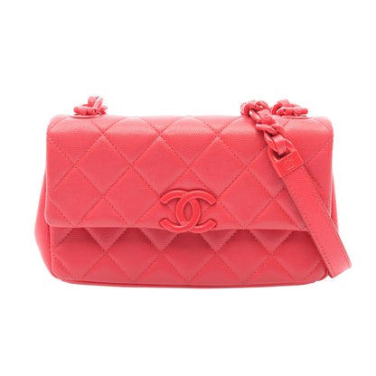 マトラッセ ショルダーバッグ キャビアスキン ピンクレッド シルバー金具 シャネル バッグ CHANEL