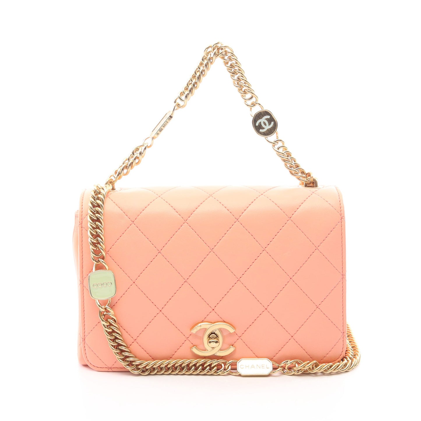 マトラッセ 2WAY チェーンショルダーバッグ ラムスキン コーラルオレンジ ゴールド金具 シャネル バッグ CHANEL