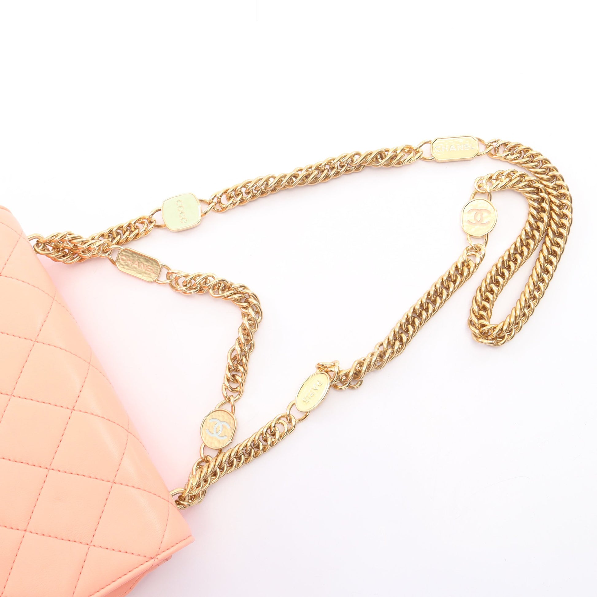 マトラッセ 2WAY チェーンショルダーバッグ ラムスキン コーラルオレンジ ゴールド金具 シャネル バッグ CHANEL
