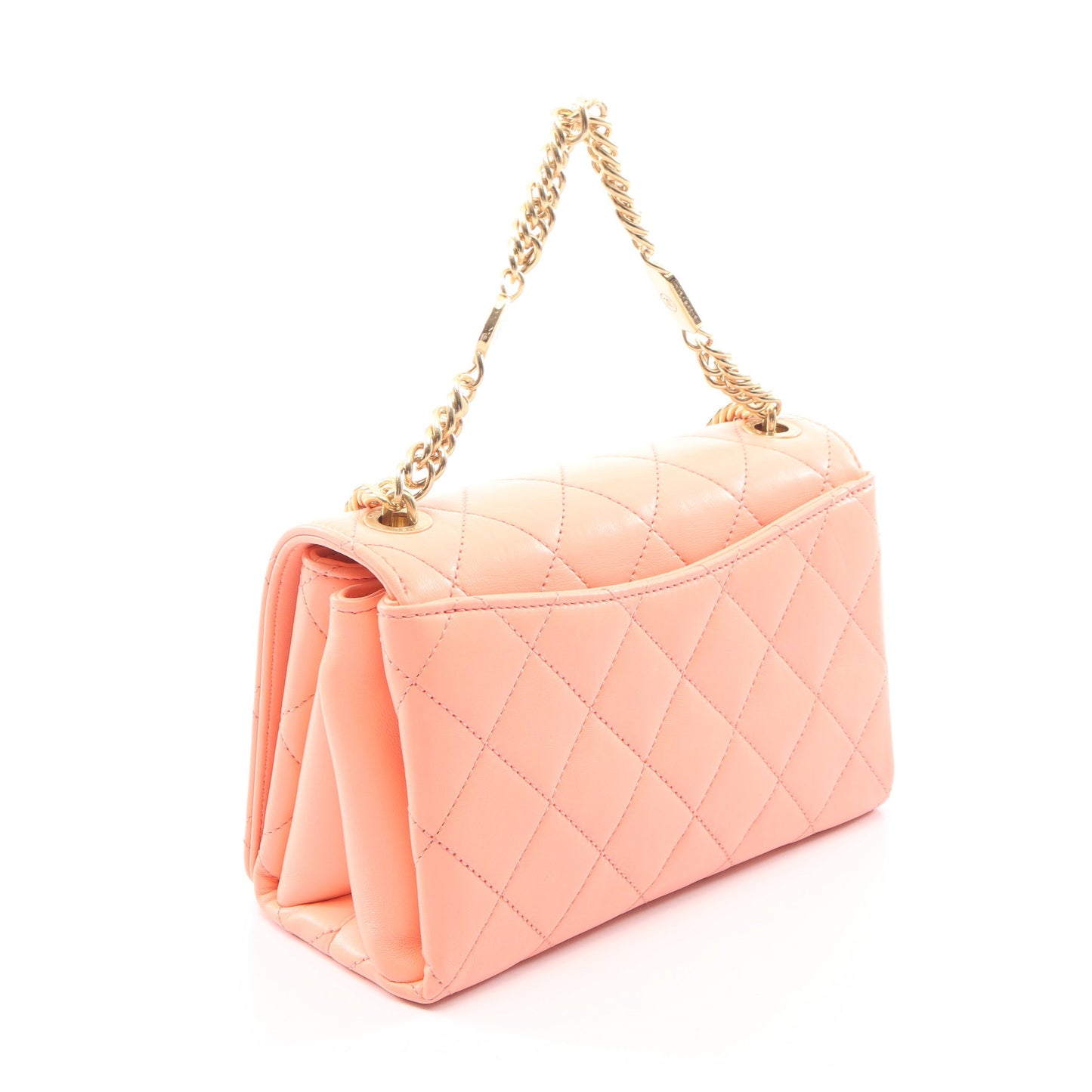 マトラッセ 2WAY チェーンショルダーバッグ ラムスキン コーラルオレンジ ゴールド金具 シャネル バッグ CHANEL