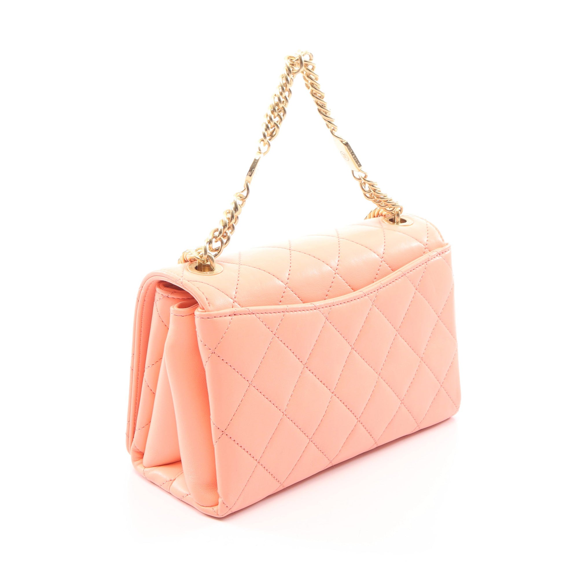 マトラッセ 2WAY チェーンショルダーバッグ ラムスキン コーラルオレンジ ゴールド金具 シャネル バッグ CHANEL