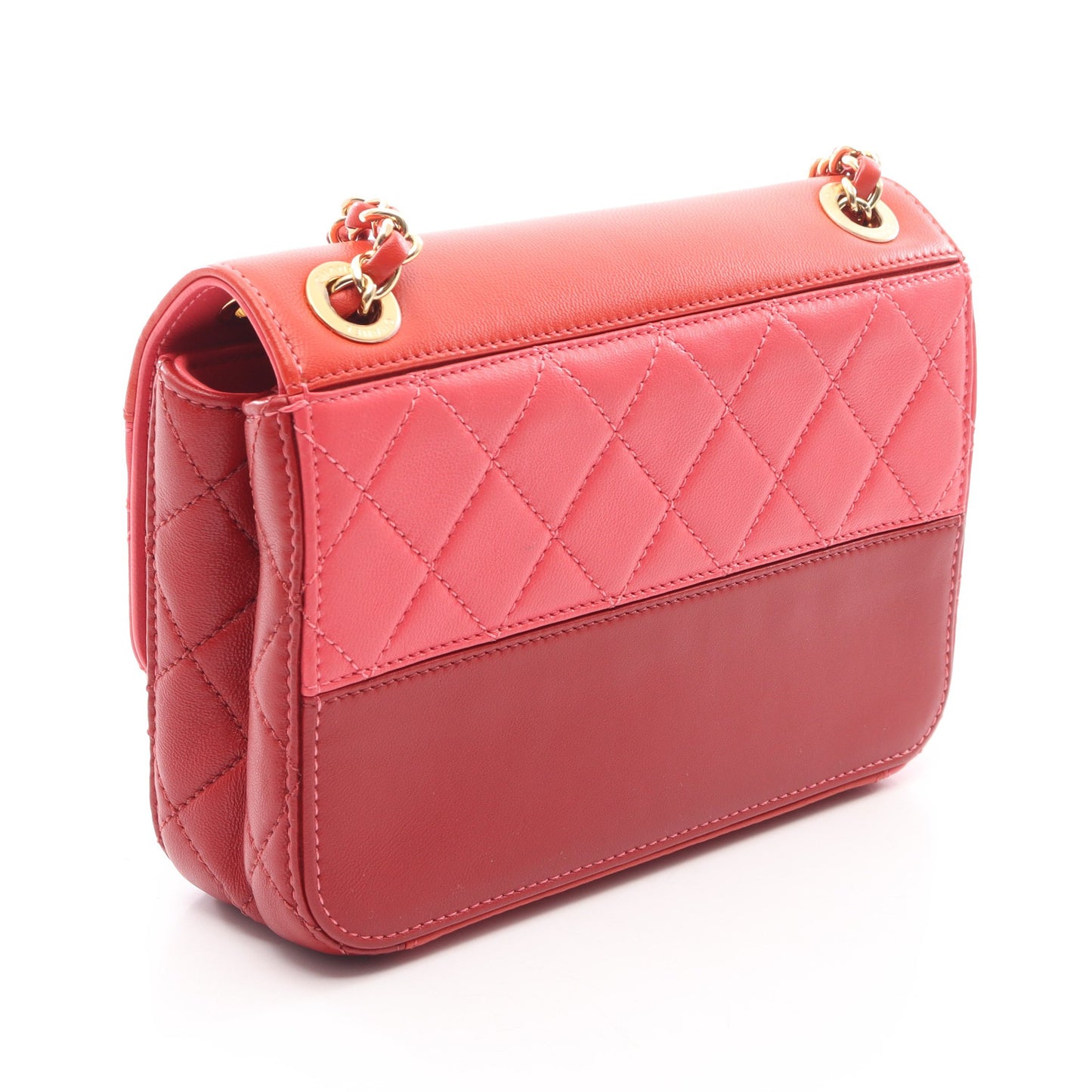 マトラッセ チェーンショルダーバッグ ラムスキン レッド ピンク ボルドー ゴールド金具 シャネル バッグ CHANEL