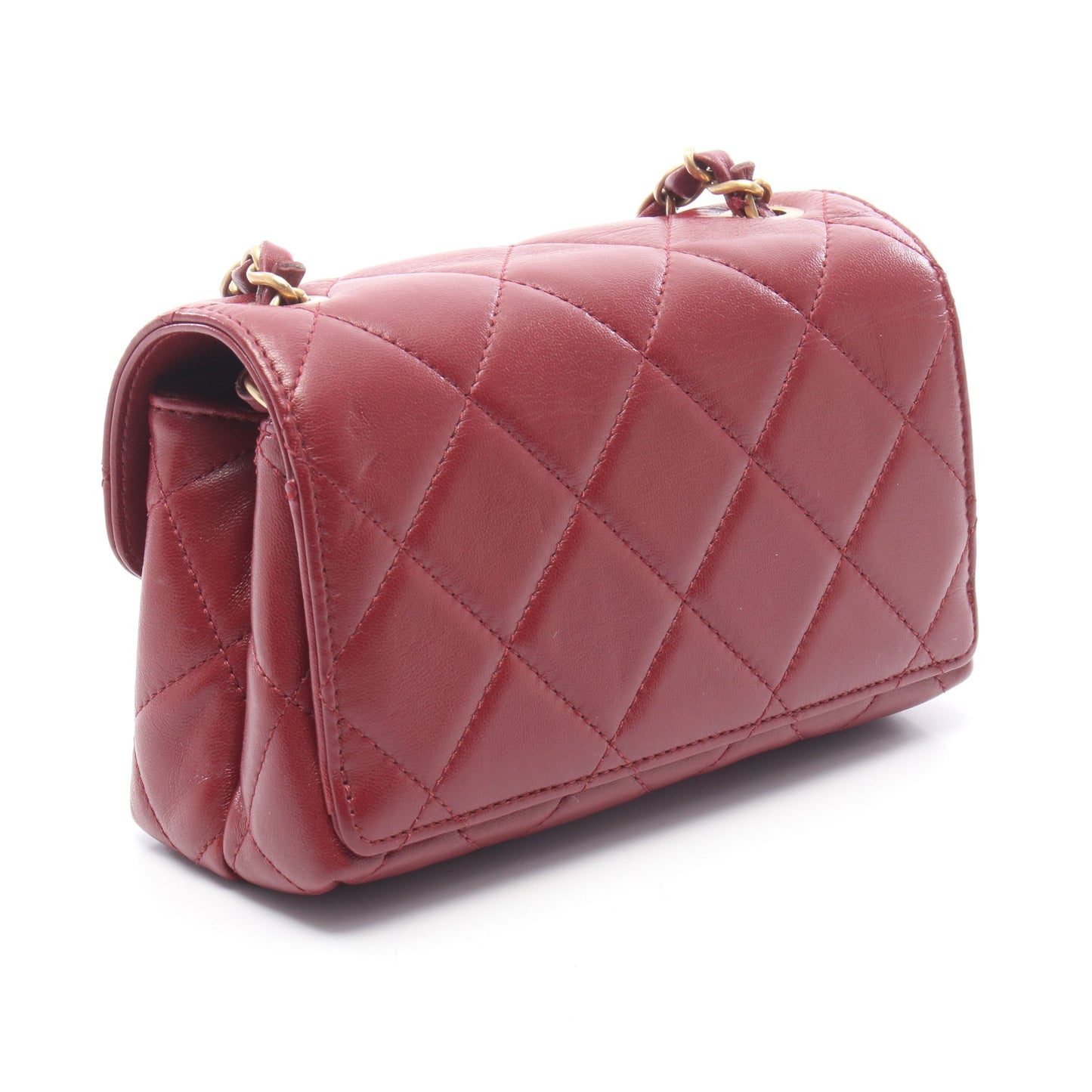 マトラッセ スモールフラップ チェーンショルダーバッグ ラムスキン ボルドー ゴールド金具 シャネル バッグ CHANEL