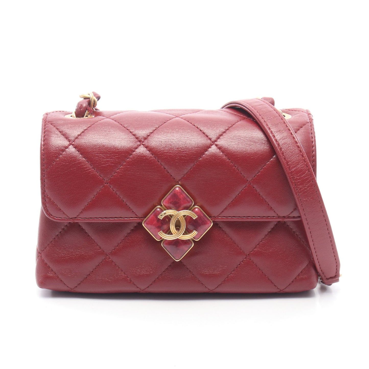 マトラッセ スモールフラップ チェーンショルダーバッグ ラムスキン ボルドー ゴールド金具 シャネル バッグ CHANEL