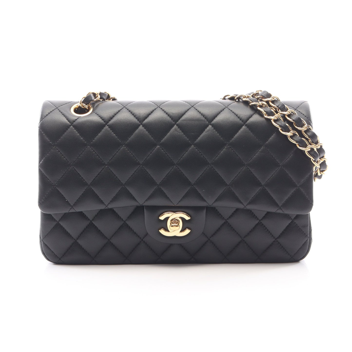 マトラッセ Wフラップ Wチェーンショルダーバッグ ラムスキン ブラック ゴールド金具 シャネル バッグ CHANEL