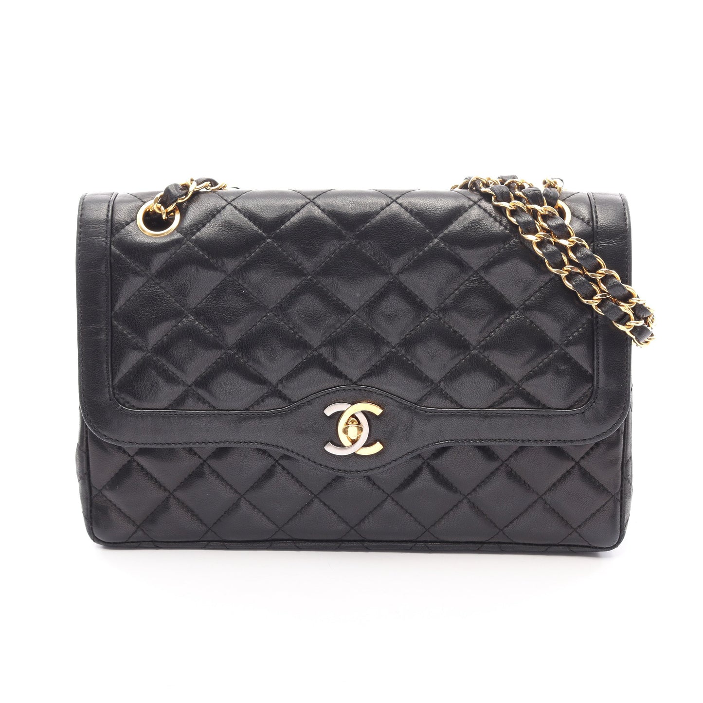 マトラッセ パリ限定 Wチェーンショルダーバッグ ラムスキン ブラック ゴールド金具 シャネル バッグ CHANEL
