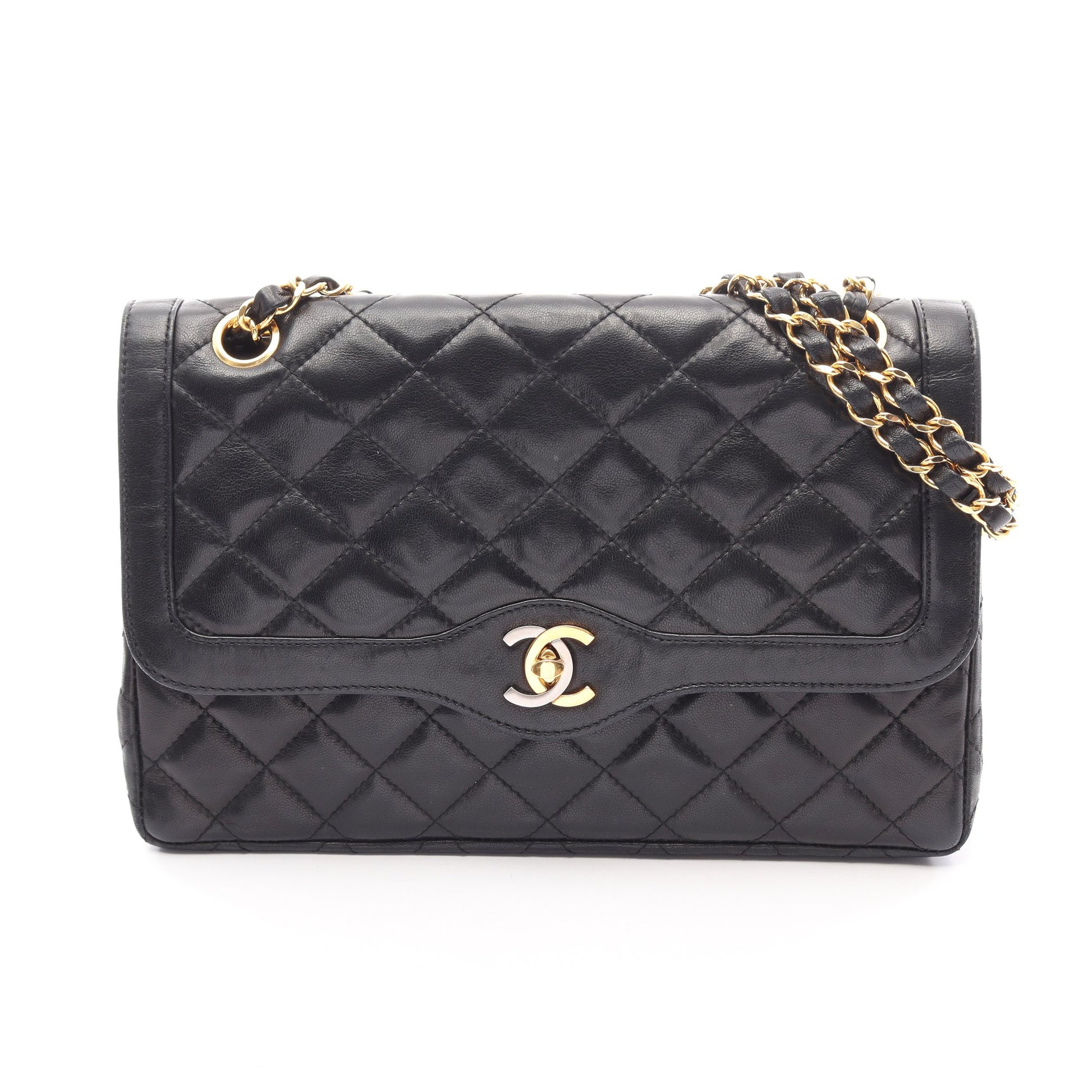 マトラッセ パリ限定 Wチェーンショルダーバッグ ラムスキン ブラック ゴールド金具 シャネル バッグ CHANEL