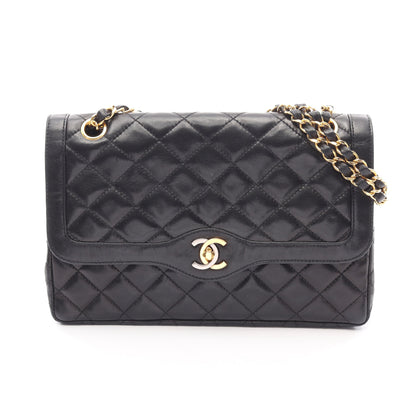マトラッセ パリ限定 Wチェーンショルダーバッグ ラムスキン ブラック ゴールド金具 シャネル バッグ CHANEL