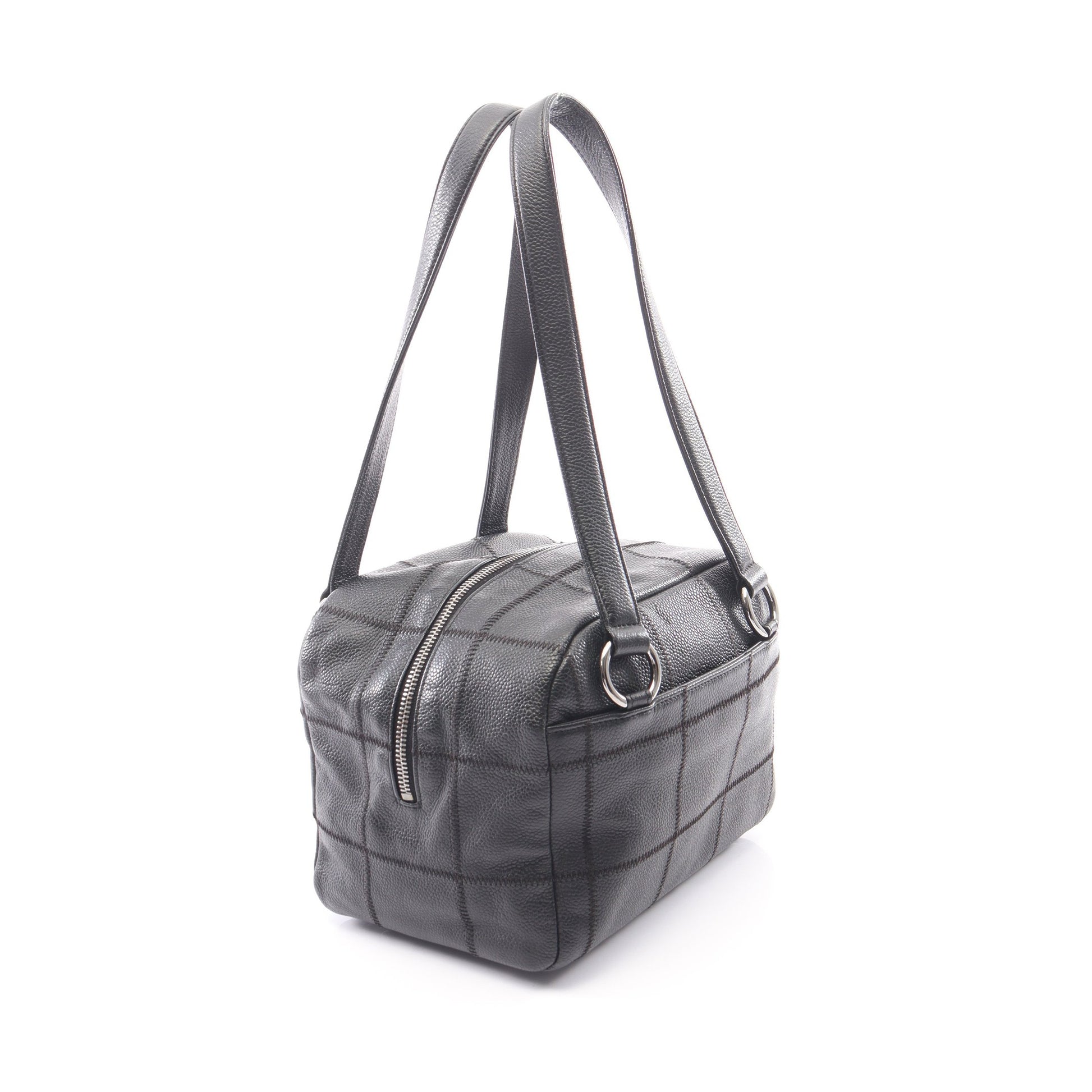 チョコバー ショルダーバッグ キャビアスキン ブラック シルバー金具 シャネル バッグ CHANEL