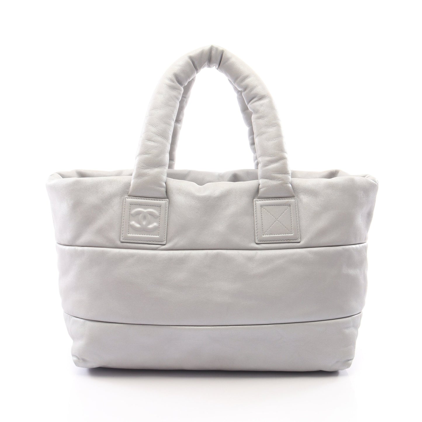 コココクーンGM リバーシブル ハンドバッグ トートバッグ レザー シルバー ネイビー シルバー金具 シャネル バッグ CHANEL