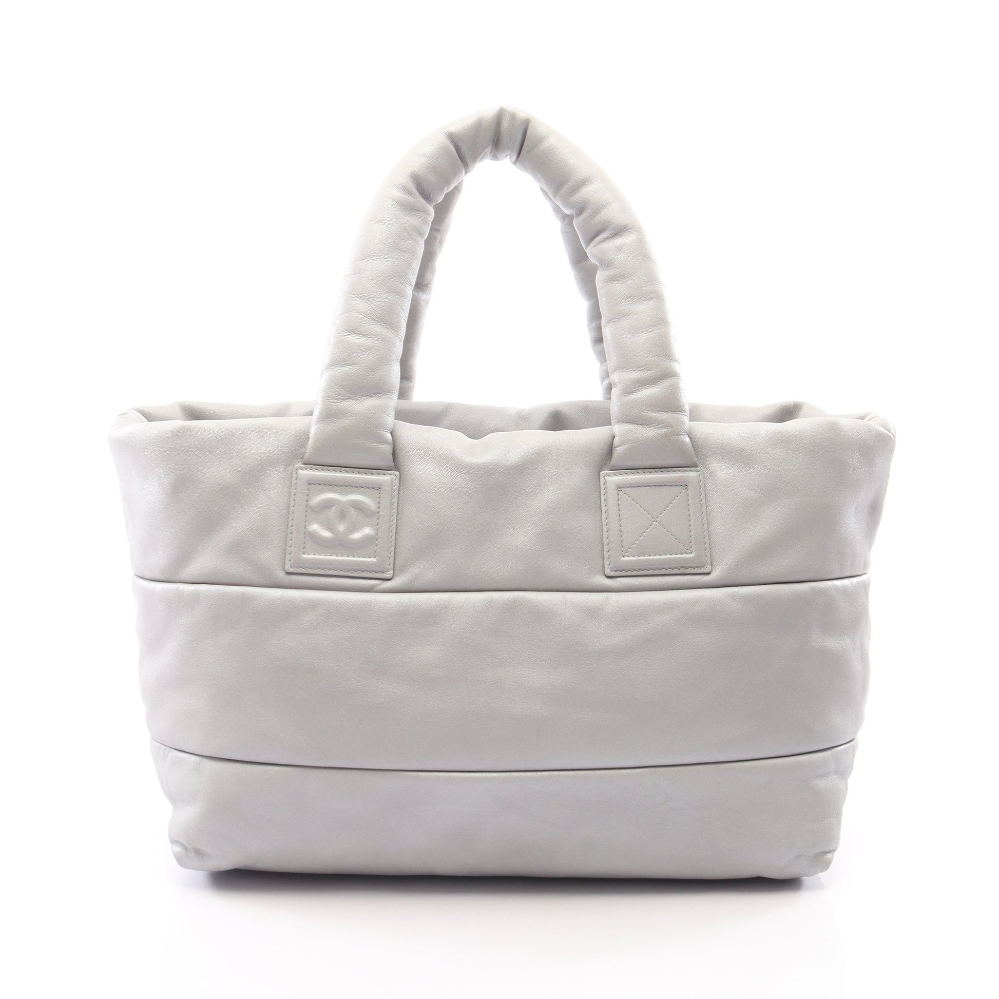 コココクーンGM リバーシブル ハンドバッグ トートバッグ レザー シルバー ネイビー シルバー金具 シャネル バッグ CHANEL