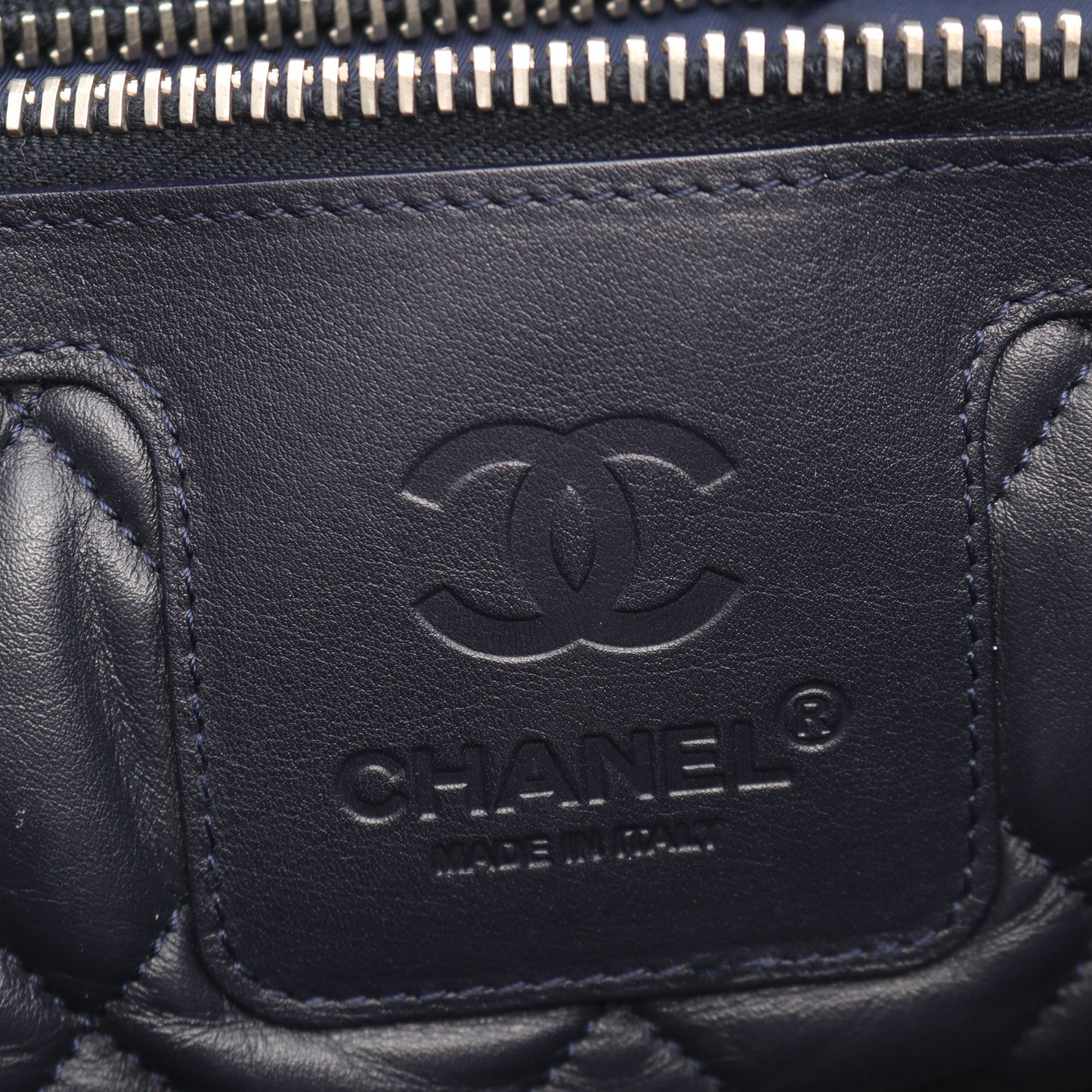 コココクーンGM リバーシブル ハンドバッグ トートバッグ レザー シルバー ネイビー シルバー金具 シャネル バッグ CHANEL