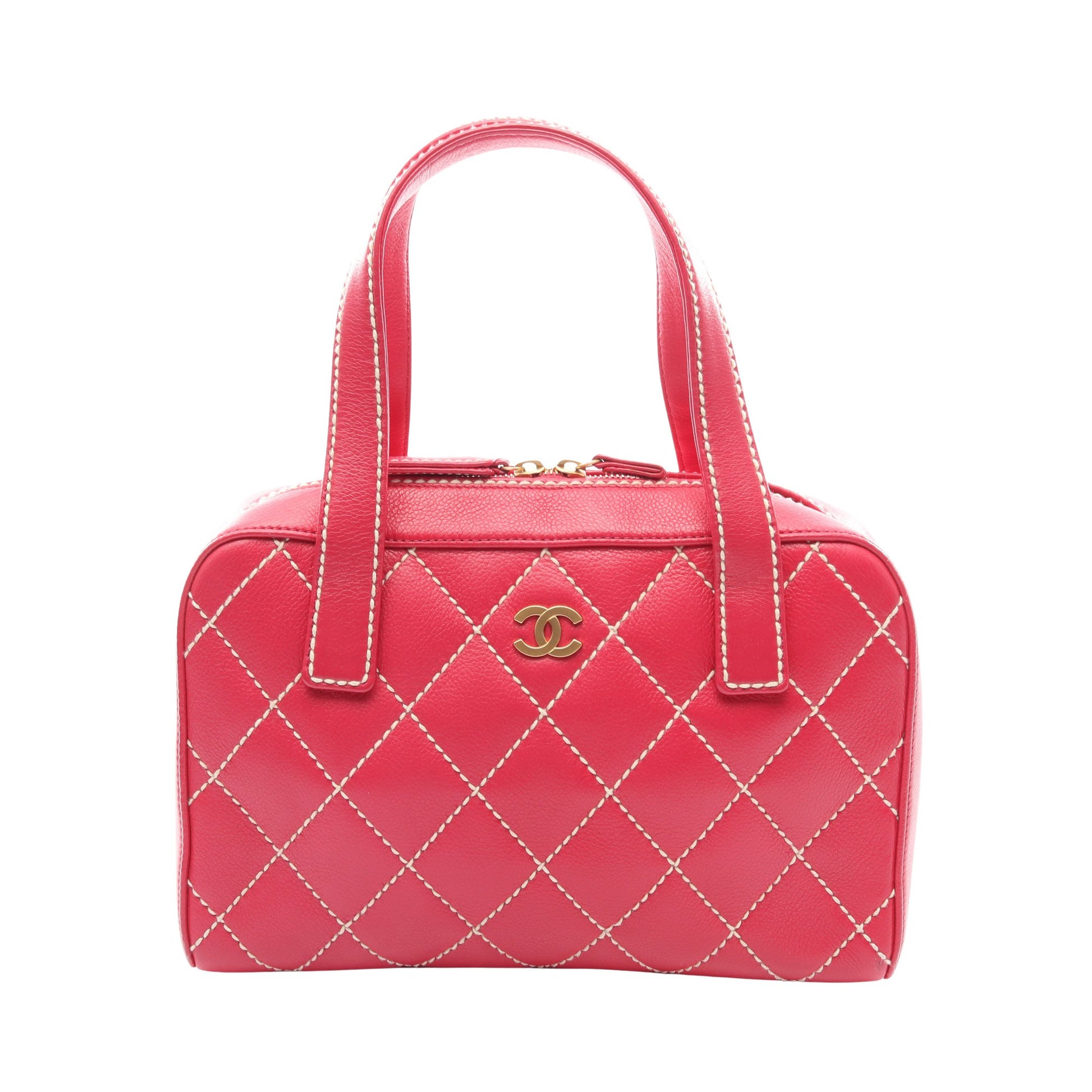 ワイルドステッチ ハンドバッグ レザー ピンクパープル ゴールド金具 シャネル バッグ CHANEL