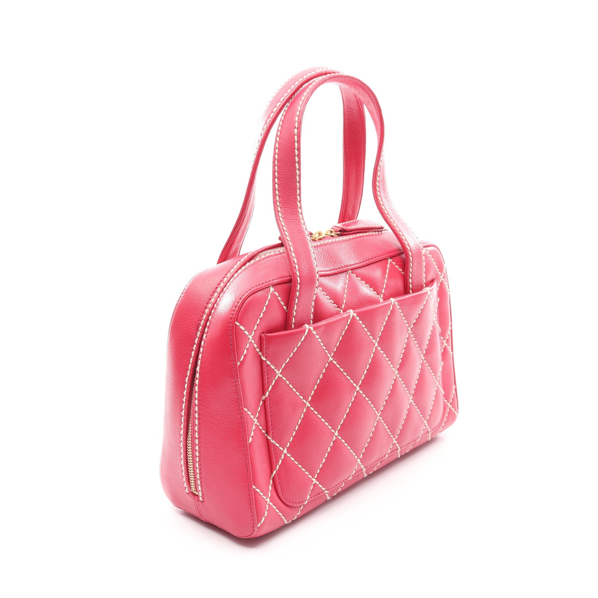 ワイルドステッチ ハンドバッグ レザー ピンクパープル ゴールド金具 シャネル バッグ CHANEL