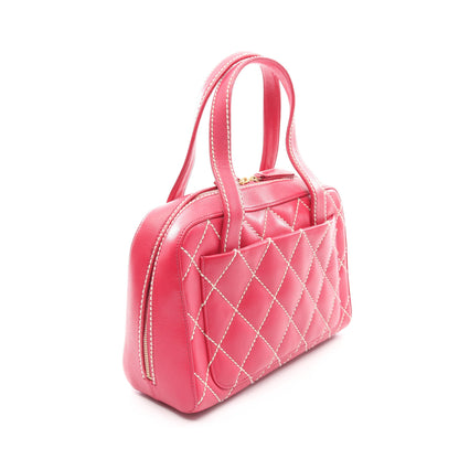 ワイルドステッチ ハンドバッグ レザー ピンクパープル ゴールド金具 シャネル バッグ CHANEL