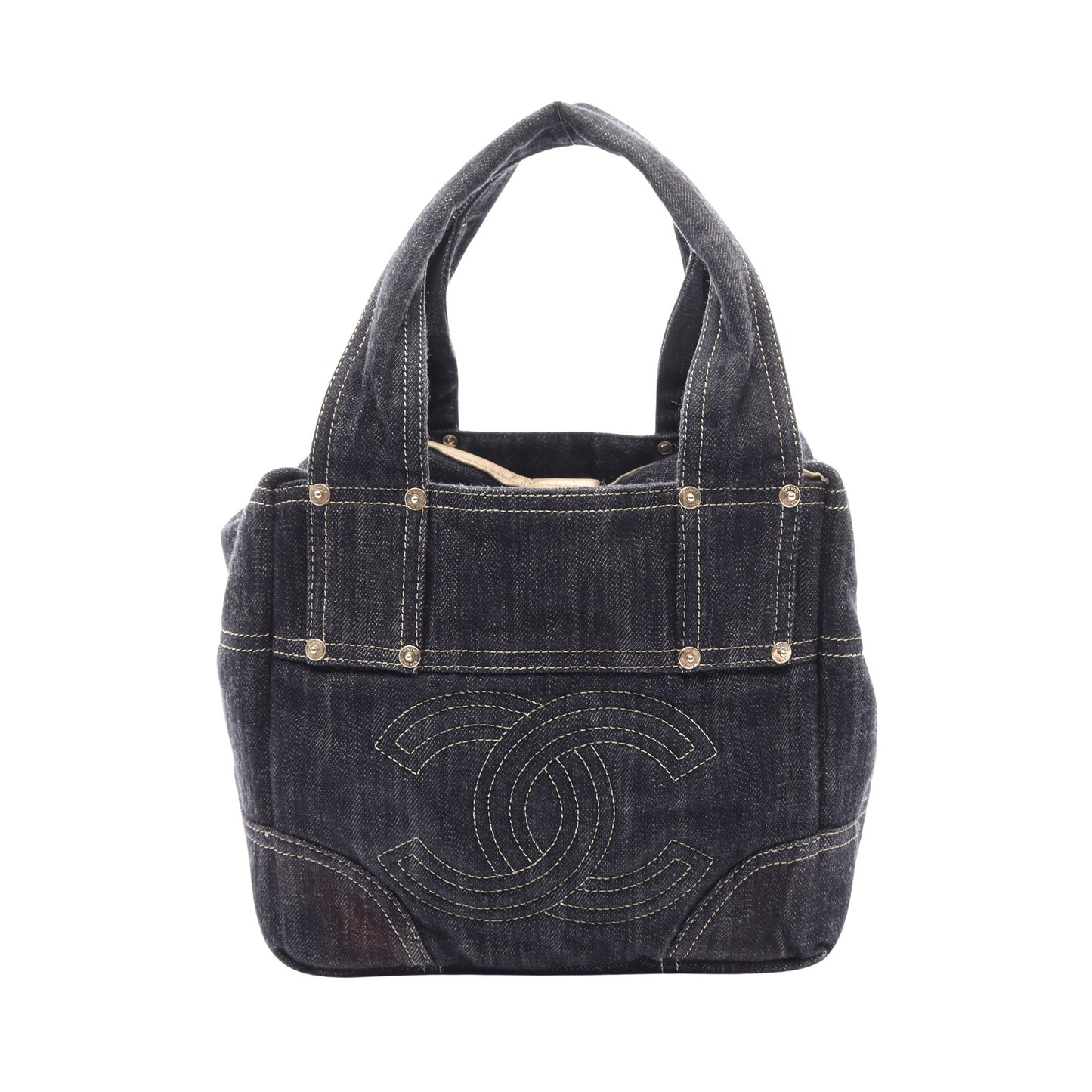 スパークリングデニム ココマーク ハンドバッグ デニム レザー インディゴブルー ゴールド金具 シャネル バッグ CHANEL