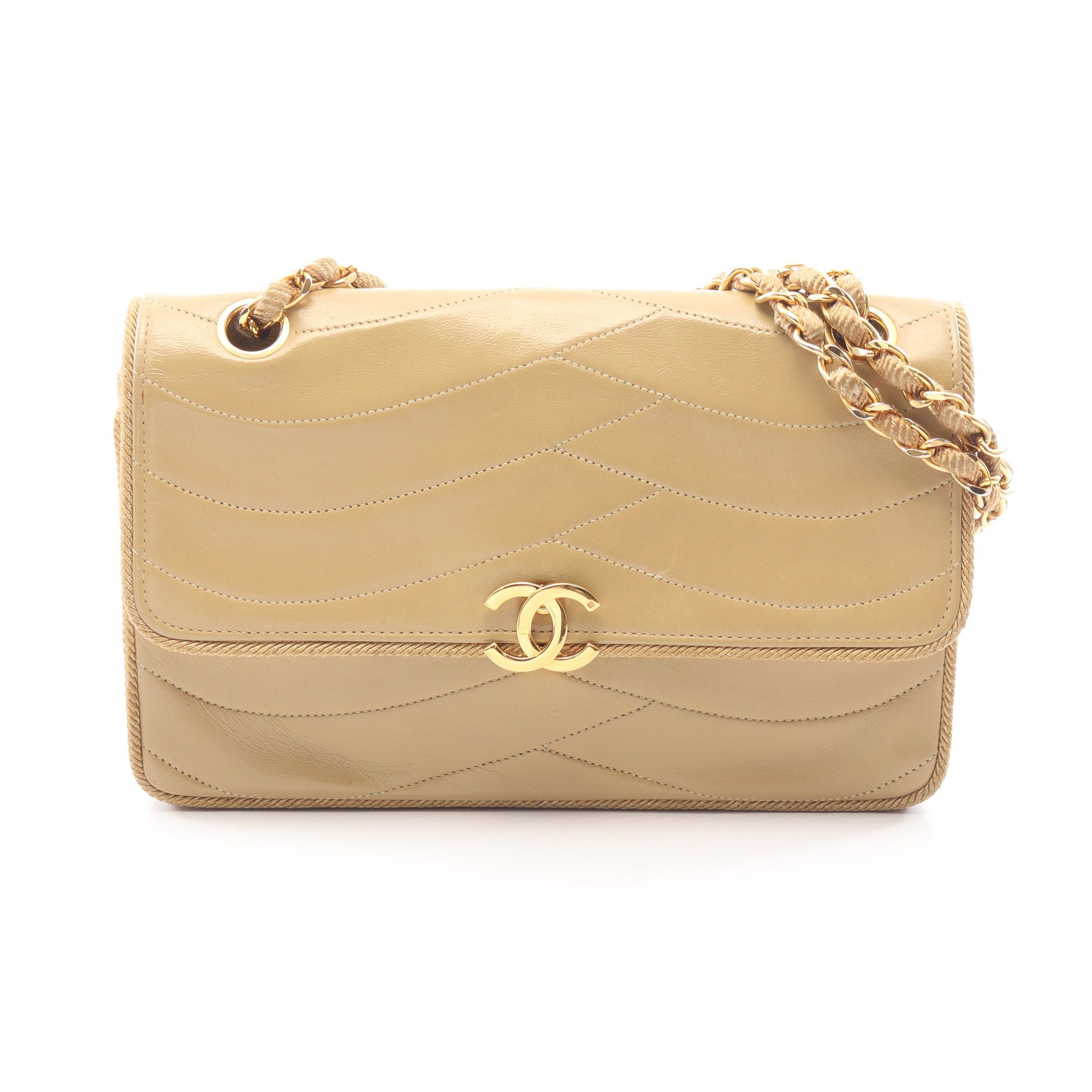 ココマーク フラップ チェーンショルダーバッグ レザー ライトベージュ ゴールド金具 シャネル バッグ CHANEL