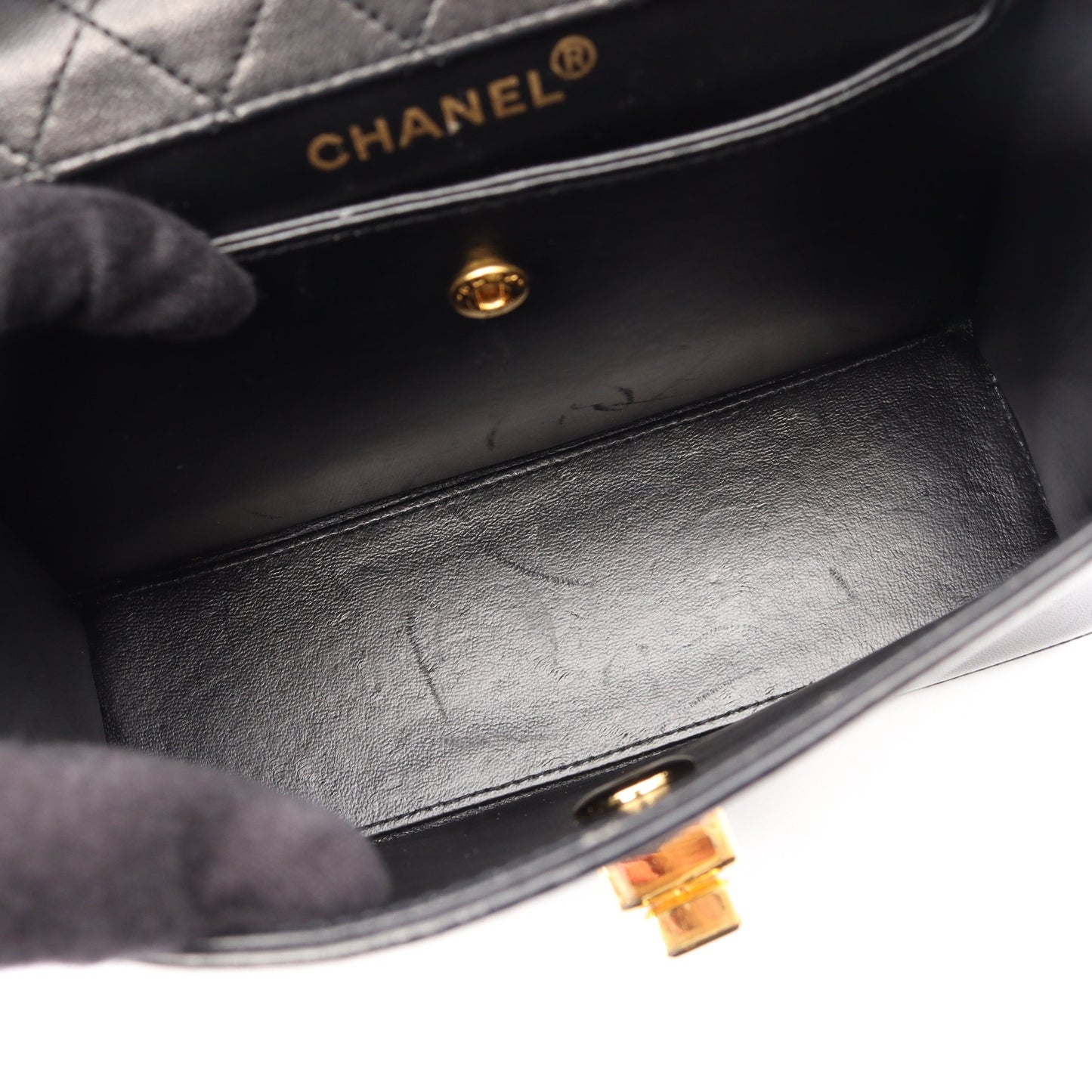 マトラッセ チェーンショルダーバッグ ラムスキン ブラック ホワイト ゴールド金具 シャネル バッグ CHANEL