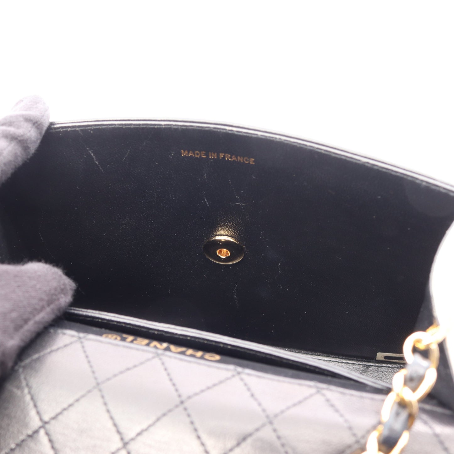 マトラッセ チェーンショルダーバッグ ラムスキン ブラック ホワイト ゴールド金具 シャネル バッグ CHANEL