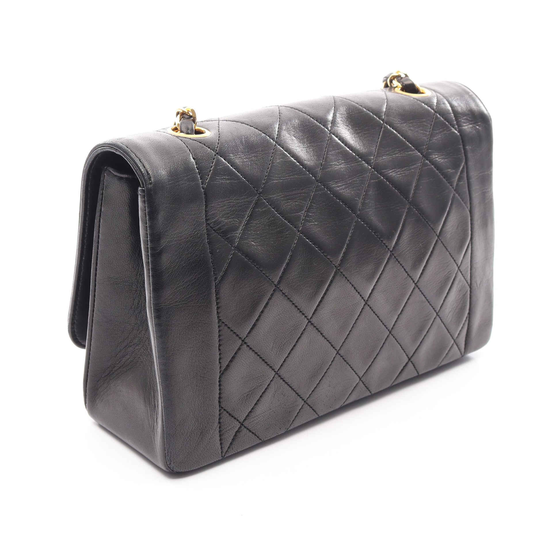 マトラッセ シングルフラップ チェーンショルダーバッグ ラムスキン ブラック ゴールド金具 シャネル バッグ CHANEL