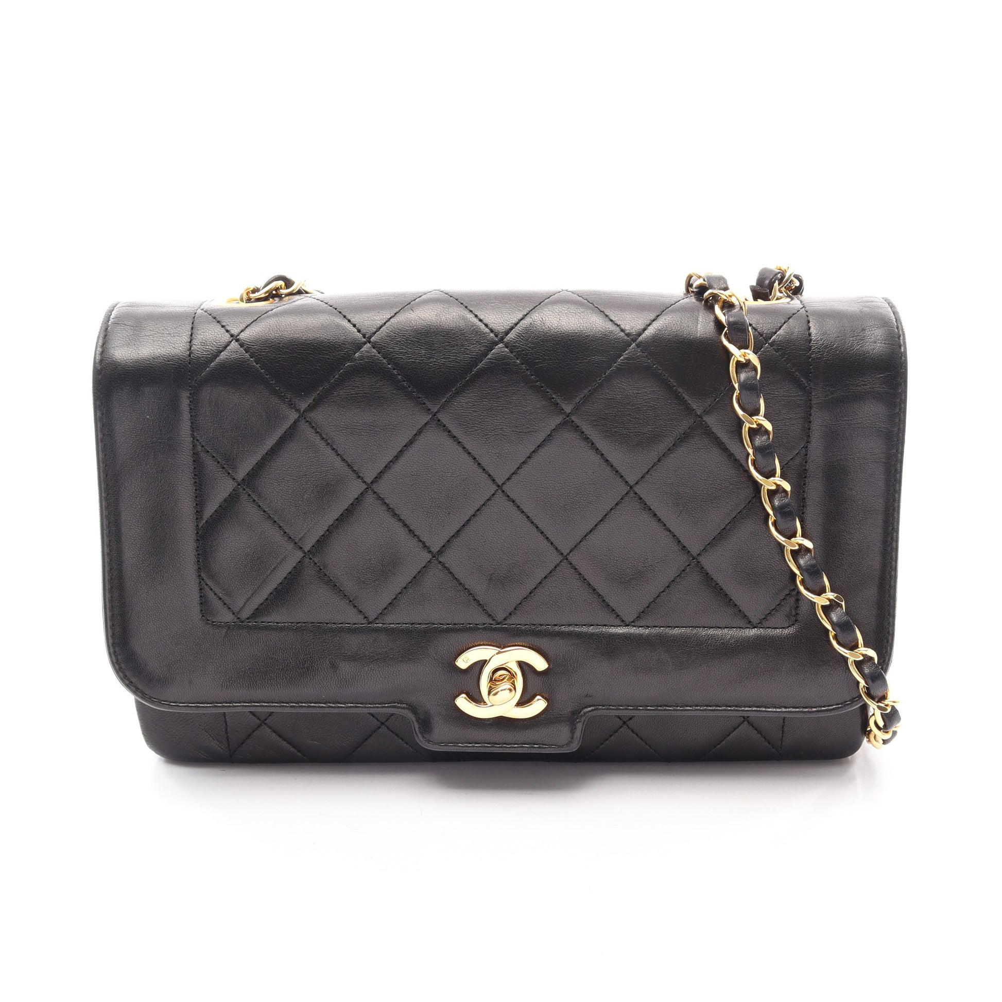 マトラッセ シングルフラップ チェーンショルダーバッグ ラムスキン ブラック ゴールド金具 シャネル バッグ CHANEL