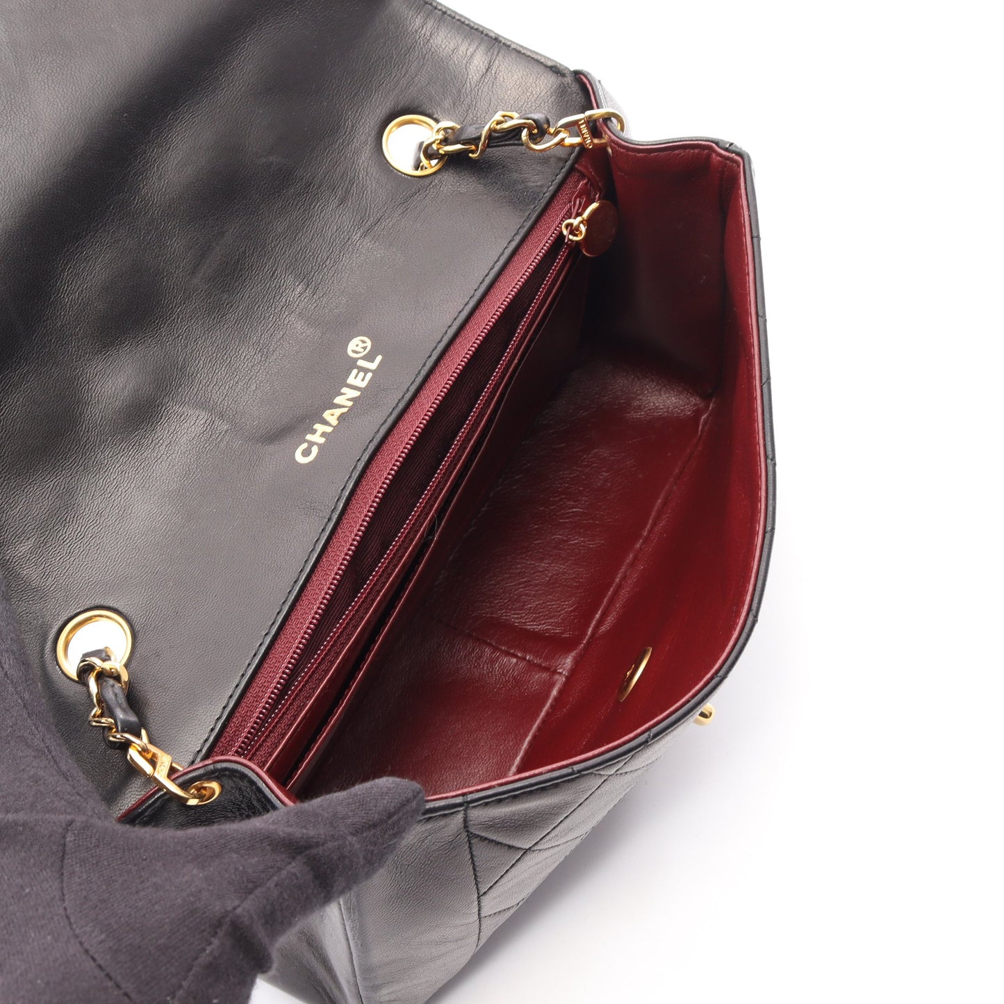 マトラッセ シングルフラップ チェーンショルダーバッグ ラムスキン ブラック ゴールド金具 シャネル バッグ CHANEL