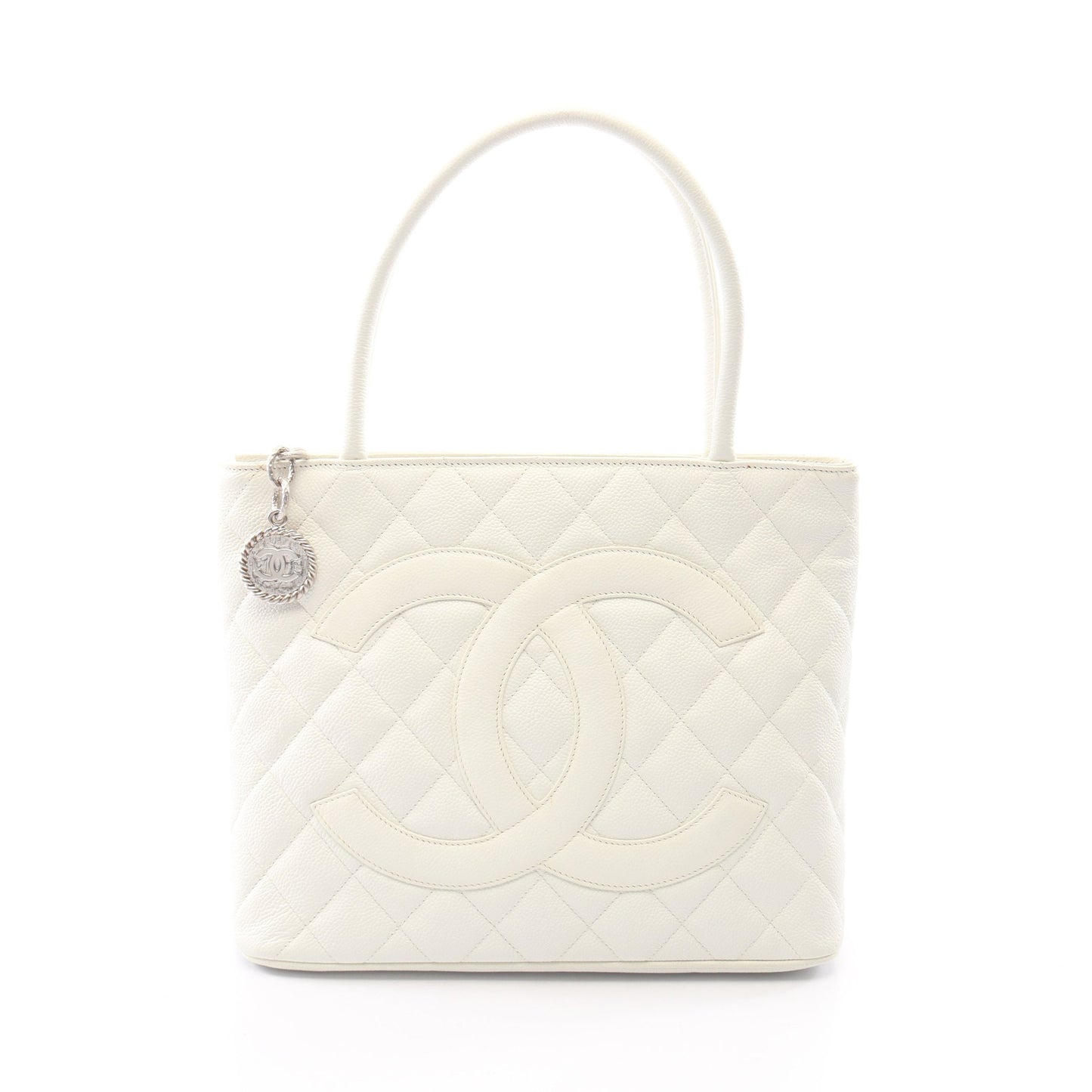 復刻トート ハンドバッグ トートバッグ キャビアスキン ホワイト シルバー金具 シャネル バッグ CHANEL