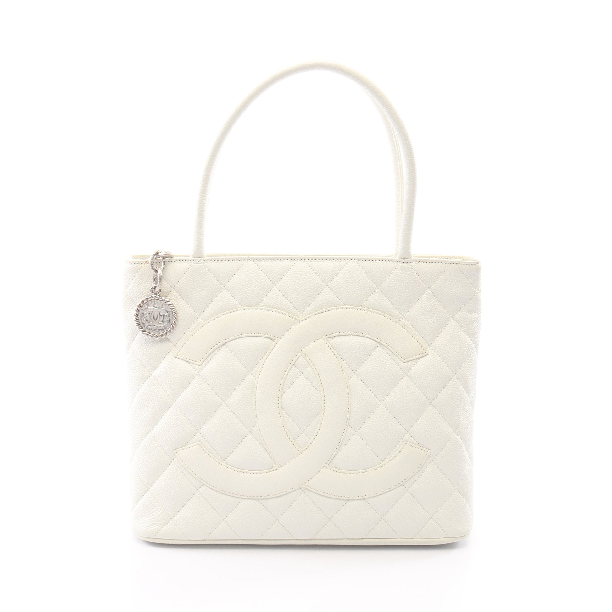 復刻トート ハンドバッグ トートバッグ キャビアスキン ホワイト シルバー金具 シャネル バッグ CHANEL