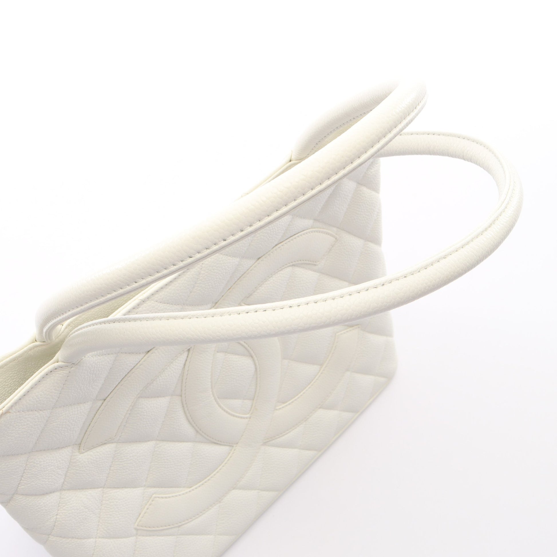 復刻トート ハンドバッグ トートバッグ キャビアスキン ホワイト シルバー金具 シャネル バッグ CHANEL