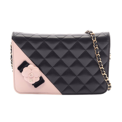 マトラッセ カメリア チェーンウォレット ラムスキン ブラック ピンク ゴールド金具 シャネル バッグ CHANEL